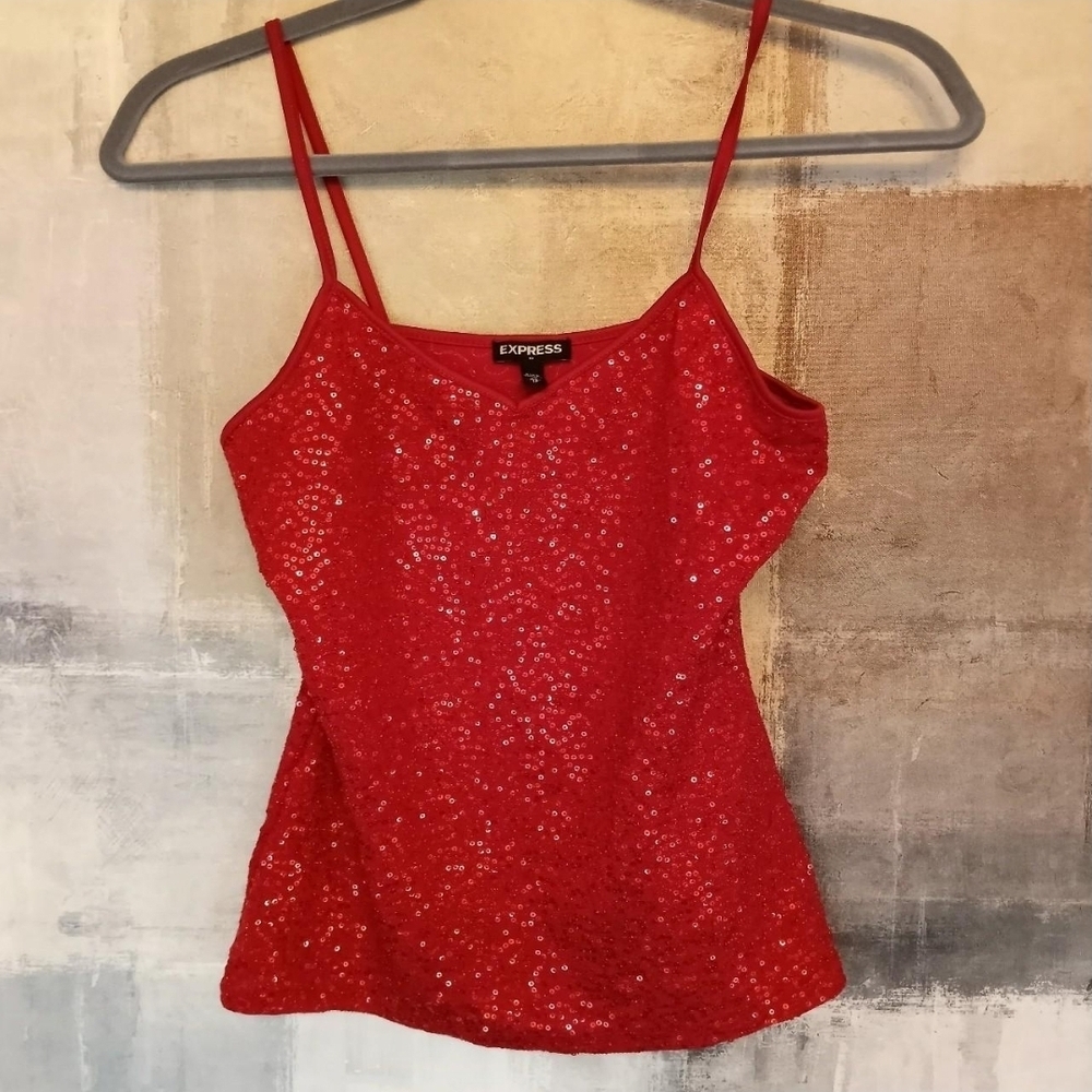 Express Dazzling Red Sequin Camisole